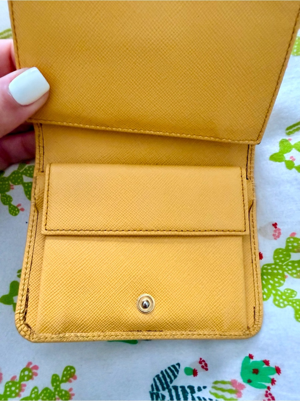 Prada Saffiano Leather Yellow Compact Trifold Wallet - Picture 3 of 6